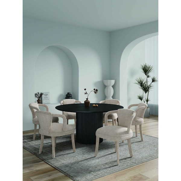 Manhattan Comfort 7-Piece Hathaway 59.05 Round Dining Set in Black with 6 Flor Dining Chairs in Grey 6-DT05DC088AR-BKGD - main